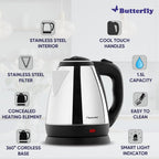 Butterfly EKN Stainless Steel Electric Kettle 1.5L + Eco SS Water Bottle 750ml Combo | Auto Shut Off | Dry Boil Protection | Coffee,Tea,Soup,Noodles | Home,Office,Travel,Kitchen Bottle,1500 Watts