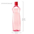 MILTON Pacific 1000 Pet Water Bottles, 1 Litre Each, Set of 12, Sky Blue and Red | BPA Free | Leak Proof | Office Bottle | Gym Bottle | Home | Kitchen | Travel Bottle | Hiking | Treking | Reusable