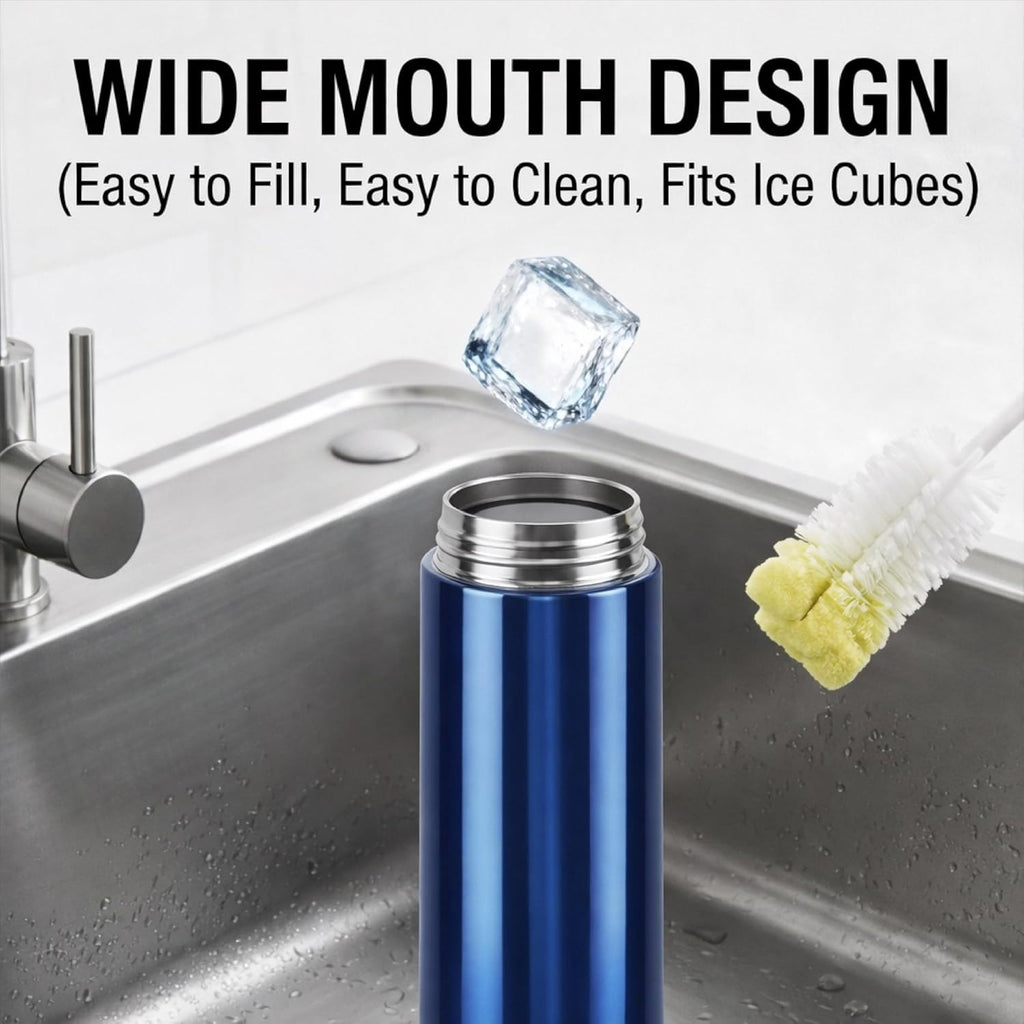 CELLO H2O Stainless Steel Water Bottle for Office & Daily Use 1000 ml Blue | Single Wall Freezer & Fridge Safe, Lightweight & Stylish Leakproof Rustproof Steel Water Bottle for School, Gym & Travel