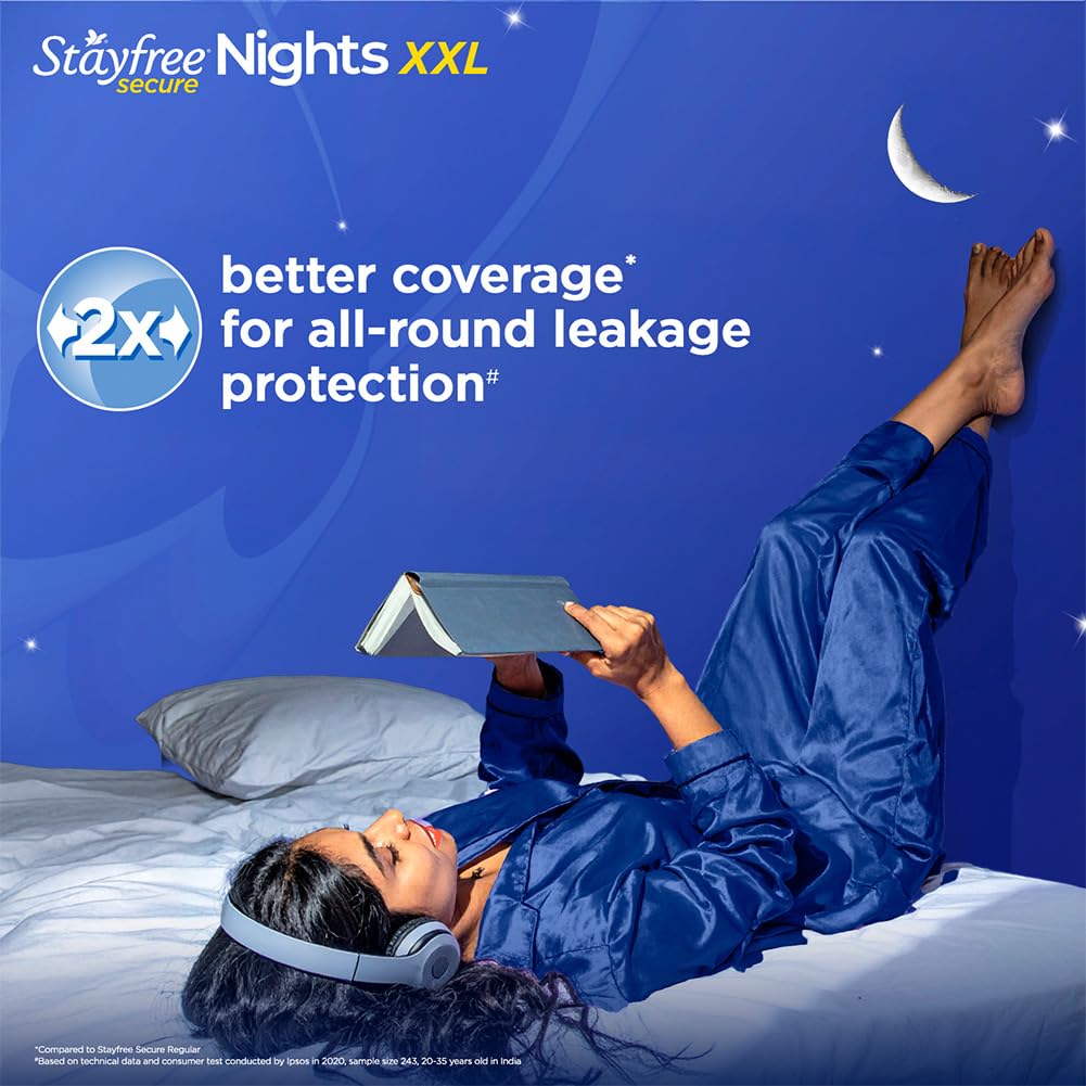 Stayfree Secure Nights XXL Sanitary Pads for Women | 98 Pads Combo Pack| Cottony Soft Cover | Upto 100% leakage protection | Buy XXL at XL price | Absorbs 2x Faster with Wider Back