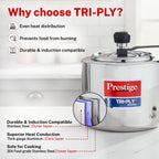 Prestige 3 Litre TRIPLY Svachh Inner Lid Pressure Cooker | Deep Lid for Spillage Control | Visual Pressure Indicator | Metallic Safety Plug | VPI | Gas & Induction Compatible | 5Y Warranty