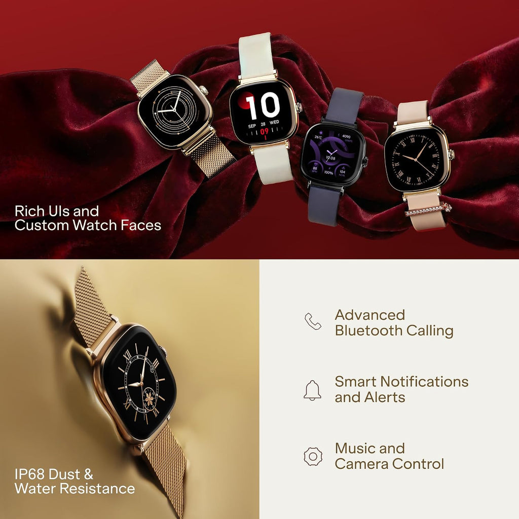boAt Chrome Ivory Smart Watch for Women, co-Designed with GIVA, 1.7" AMOLED Display, 1000 nits Brightness, Premium Metallic Build, Female Wellness Tracker smartwatch for Women (Rose Gold)