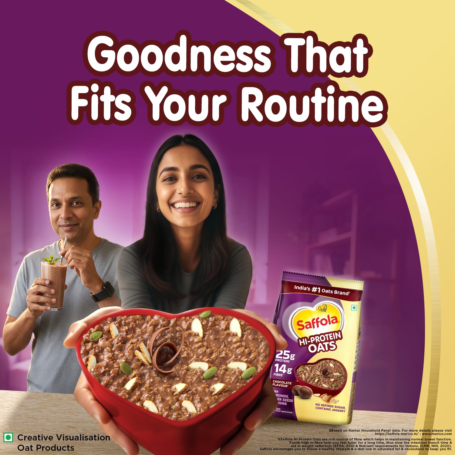 Saffola 25g High Protein Oats | 14g High Fibre | 1kg | Chocolate flavour