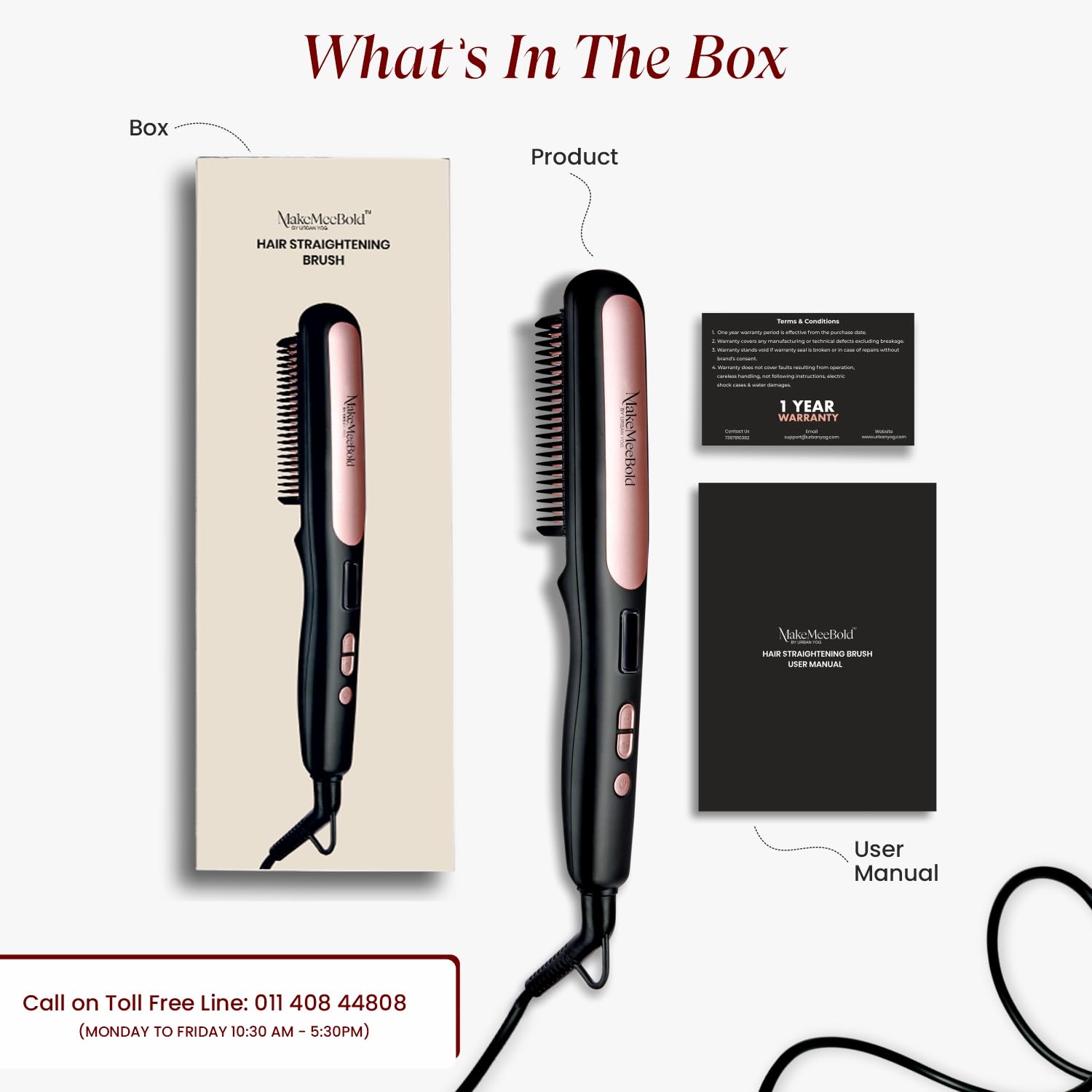 Urban yog MakeMeeBold Hair Straightener Brush| Frizz Free Hair | Electric Hair Straightner Comb | With Ceramic Coated Plates, 5 Temperature Controls,1200 Watt, Black