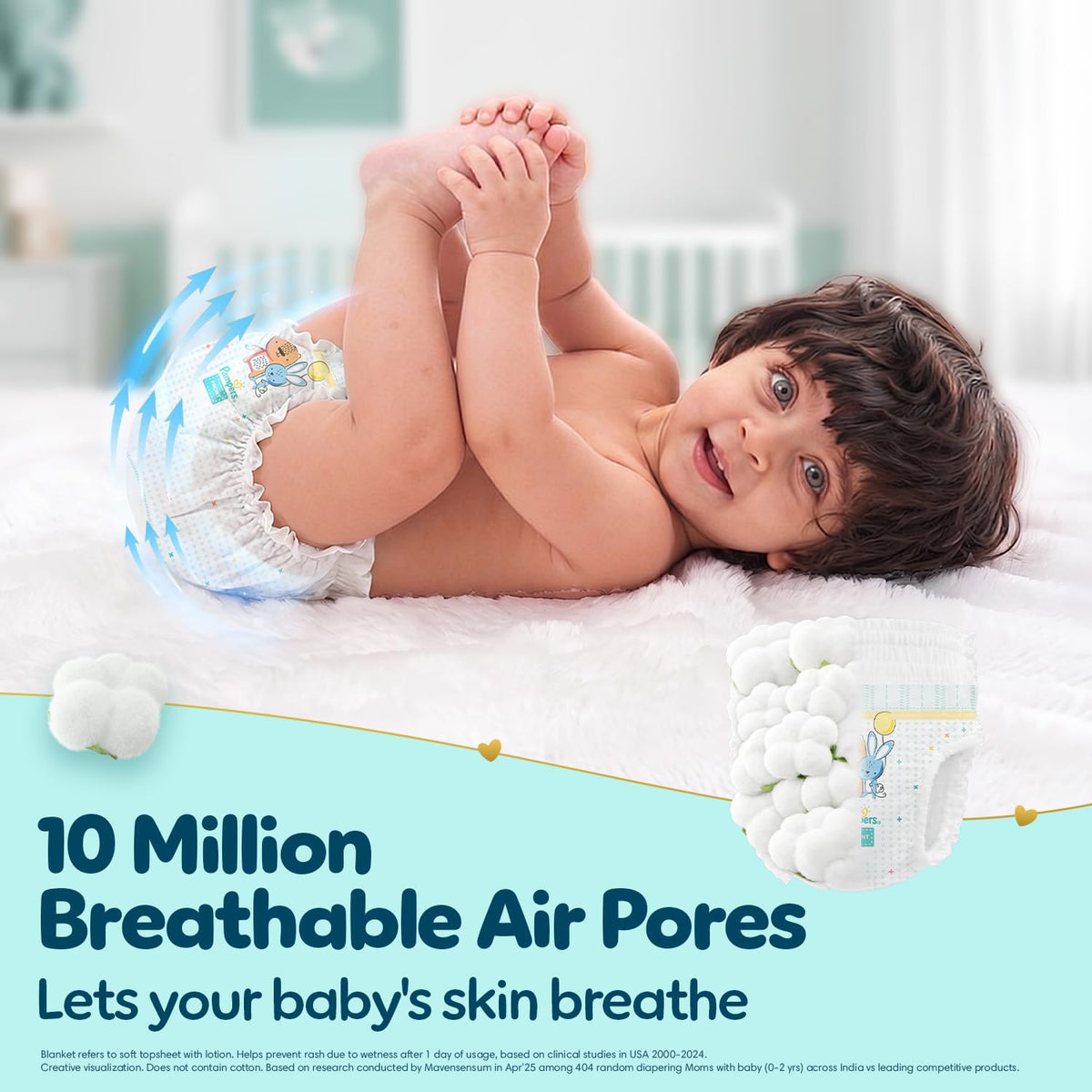 Pampers Premium Care Pant Style Baby Diapers M 54 Count | No Marks Design | Voted India’s #1 Softest Diaper | All in 1 diaper with 360 Cottony Softness
