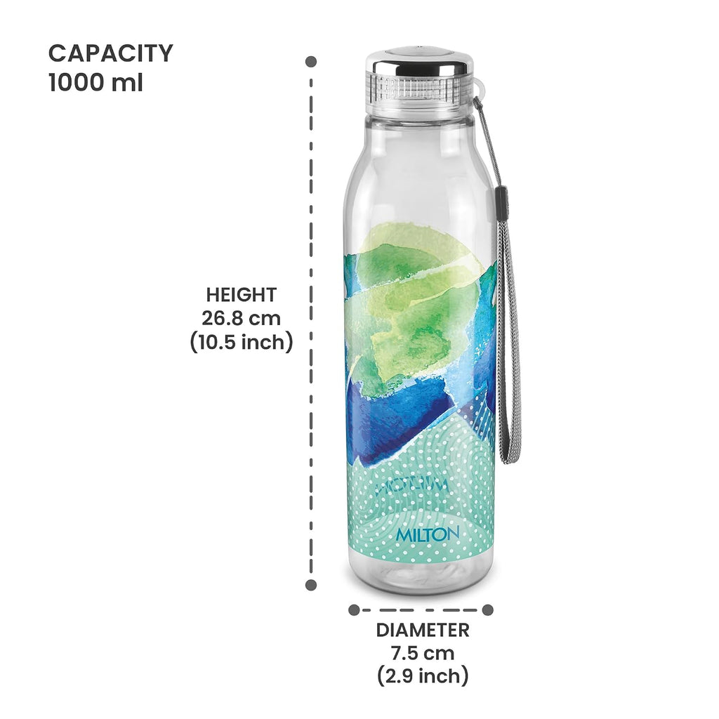 MILTON Helix 1000 Water Bottle, 1 Litre, Reusable Plastic Fridge Bottle, BPA Free and Leak Proof Bottles for Travel, Work, Pack of 1, Green