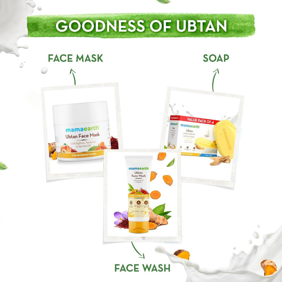 Mamaearth Ubtan Moisturizing Lotion Soap 125g x 8 (Pack of 8) | Removes Tan | Benefits of Lotion in a Soap | Gently Exfoliates & Deeply Cleanses |Nourishes Dry Skin |Non Drying |Grade 1 Soap