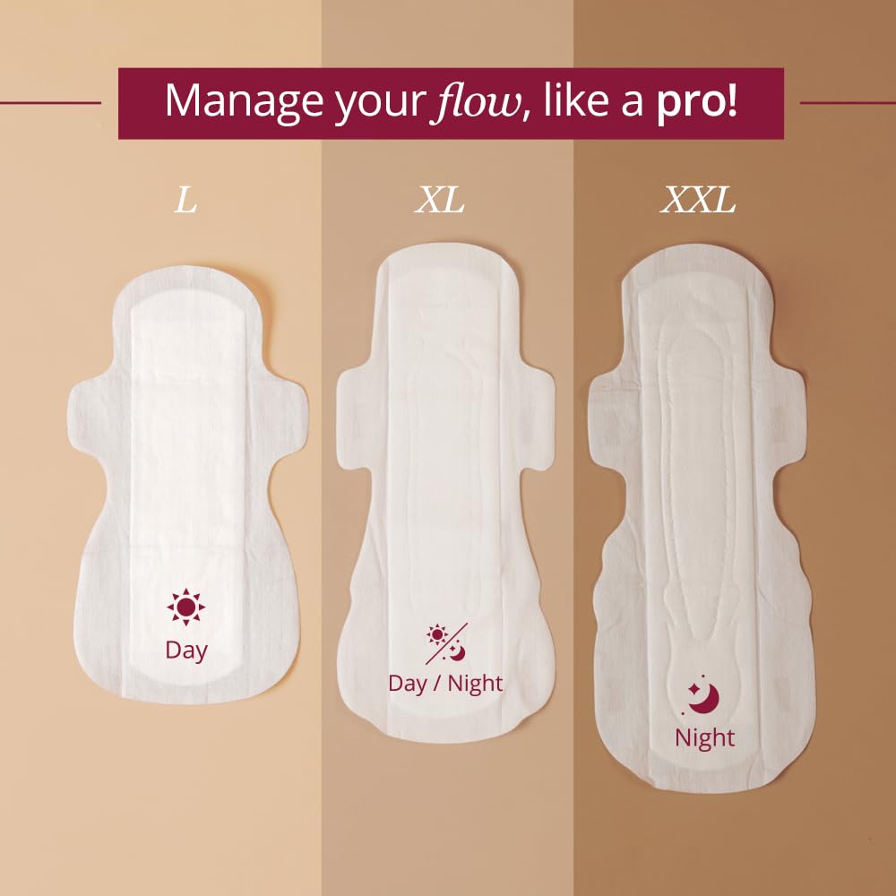 Carmesi Sensitive Sanitary Pads - Pack of 30 Pads (XL) - Certified 100% Rash-Free by Gynecologist - Natural Plant Top Sheet - No Fragrance, No Chlorine - With Disposal Bags