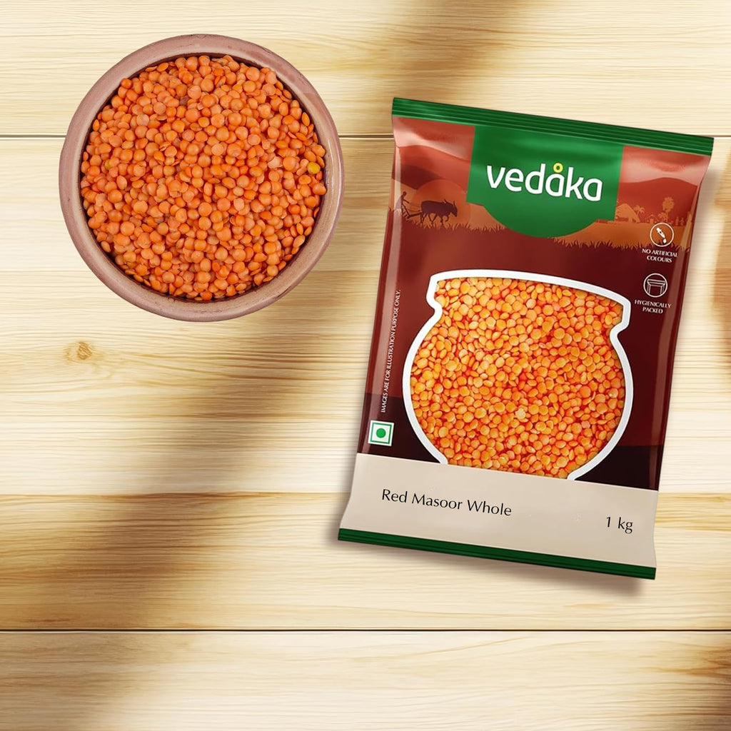 Amazon Brand - Vedaka Unpolished Red Masoor Dal (Whole) | 1 Kg