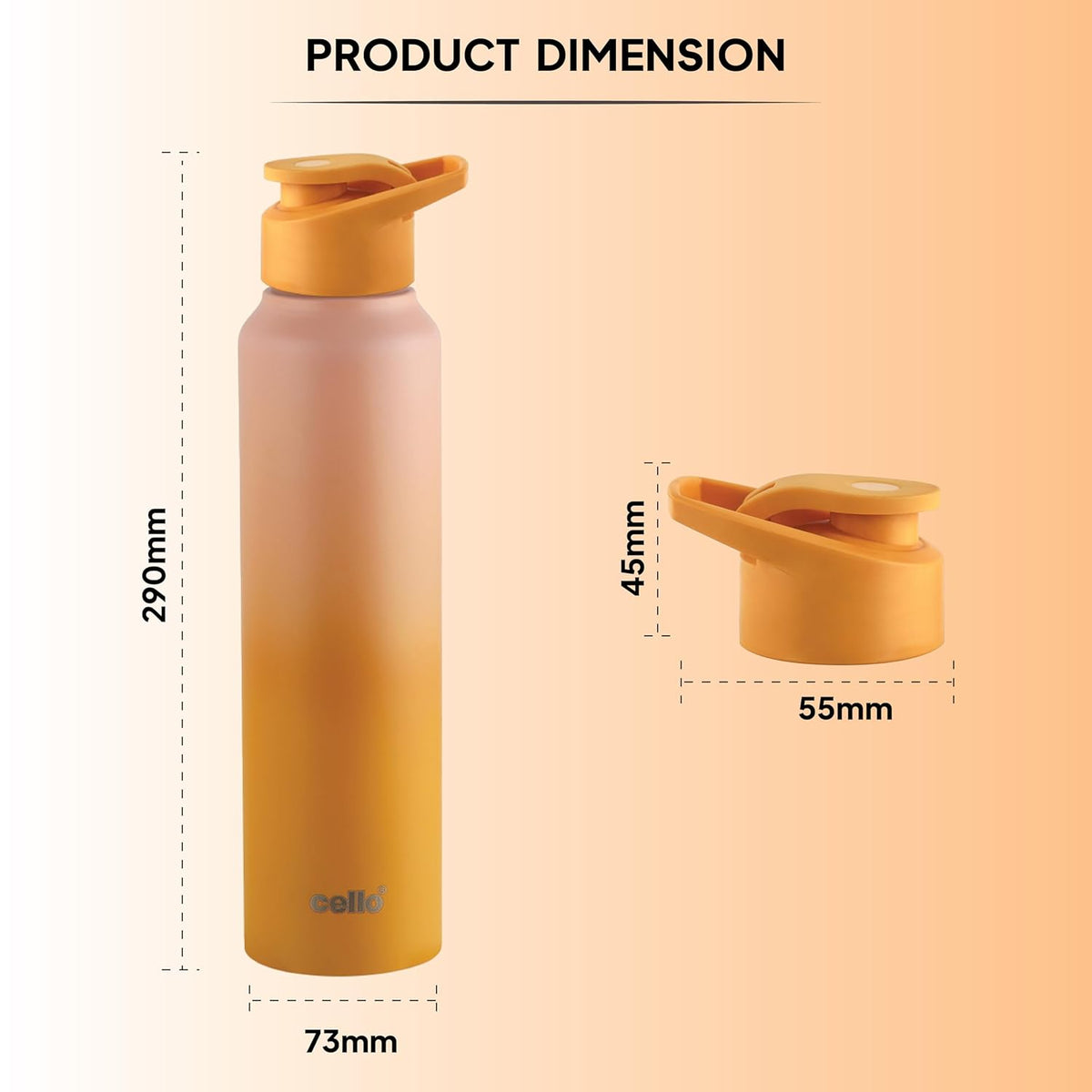 CELLO Aqua Pro Max Stainless Steel Water Bottle 1000 ml Pink & Yellow | ISI Certified Single Wall Rust & Leakproof Fridge Safe Stylish Easy Grip Colorful Steel Water Bottle For Office & Daily Use