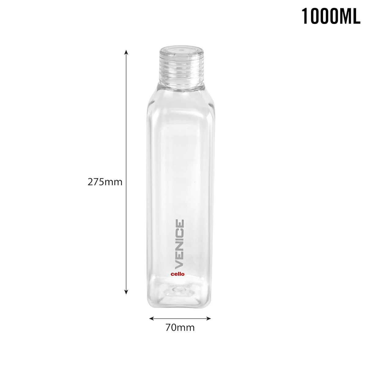 CELLO Venice Exclusive Edition Water Bottles Set of 3 Pcs For Daily Use 1000ml, Transparent | Unbreakable BPA-Free Leakproof Refrigerator Safe Pet Water Bottle For School, Office, Kitchen & Travel