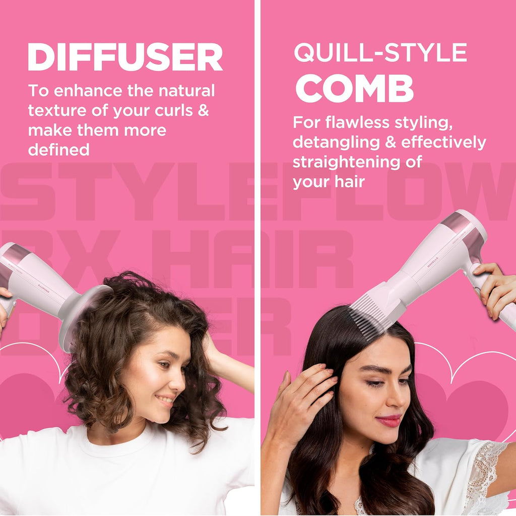 Havells Styling Hair Dryer | 3 Detachable Attachments | Diffuser, Quill-Style Comb & Aerofocus Nozzle | 3 Temperature/ 2 Speed Settings | Cool Shot | 2 Year Guarantee | HD5161