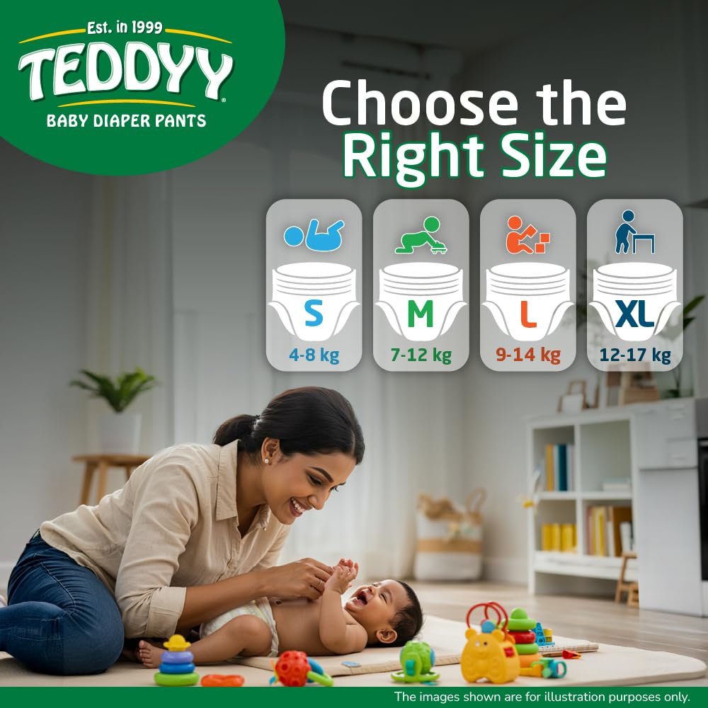 TEDDYY Easy Baby M Size Diaper Pant Style | 74 Count (Medium) | 7–12 kg (Pack of 1)