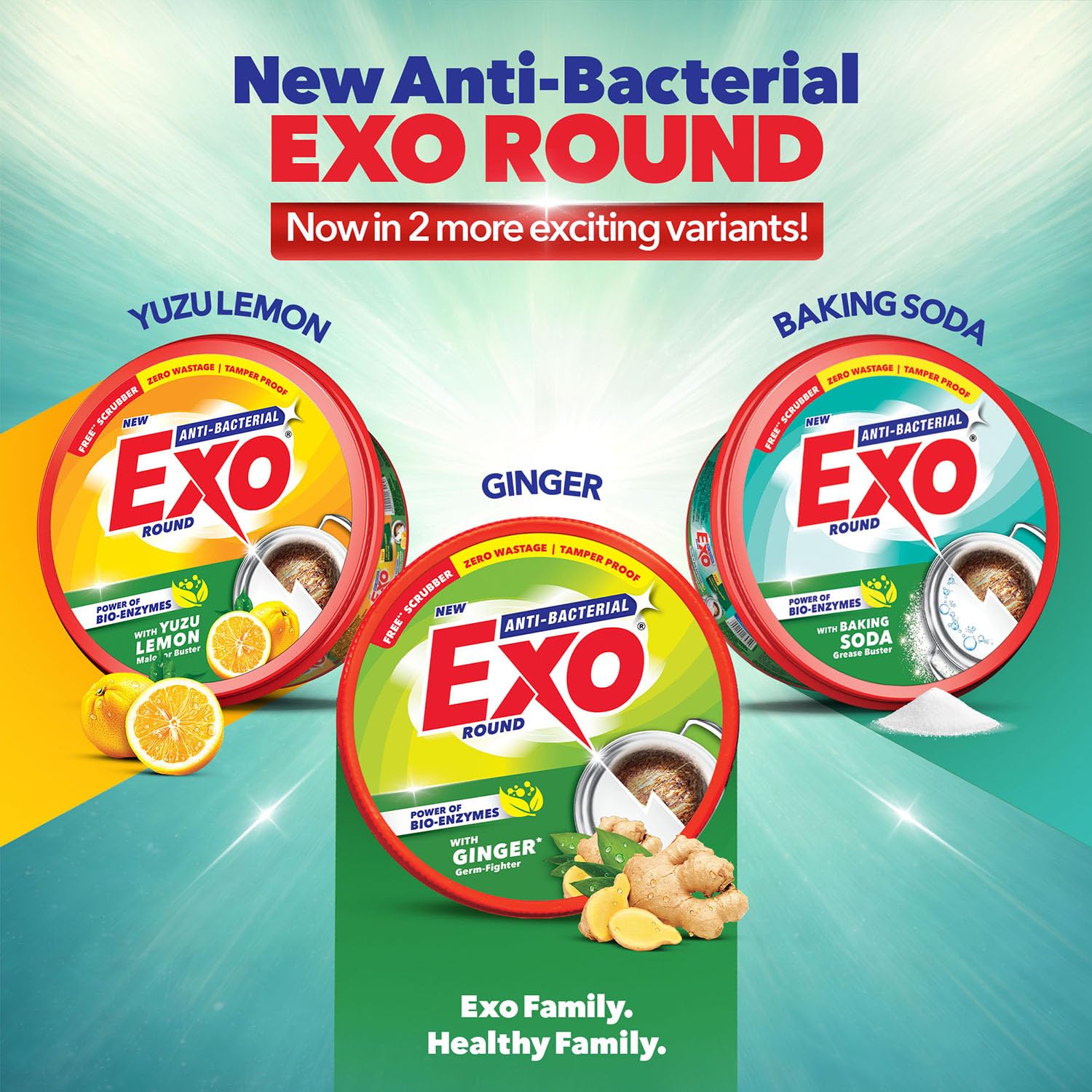 Exo Round Dishwash Bar 700gm X 2 | Complete Dishwashing Solution With Anti-Bacterial Efficacy & Goodness of Ginger Remove Tough Grime Stains With Ease | Experience Hygienic & Superior Cleaning