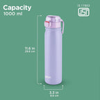 MILTON Reva 1000 ISI Certified Stainless Steel Water Bottle with Twin Lid Sip or Gulp, 1 Litre | Single Wall, BPA-Free, Leakproof | Sturdy Handle | Ideal for Home, Office, Gym & Travel, Purple