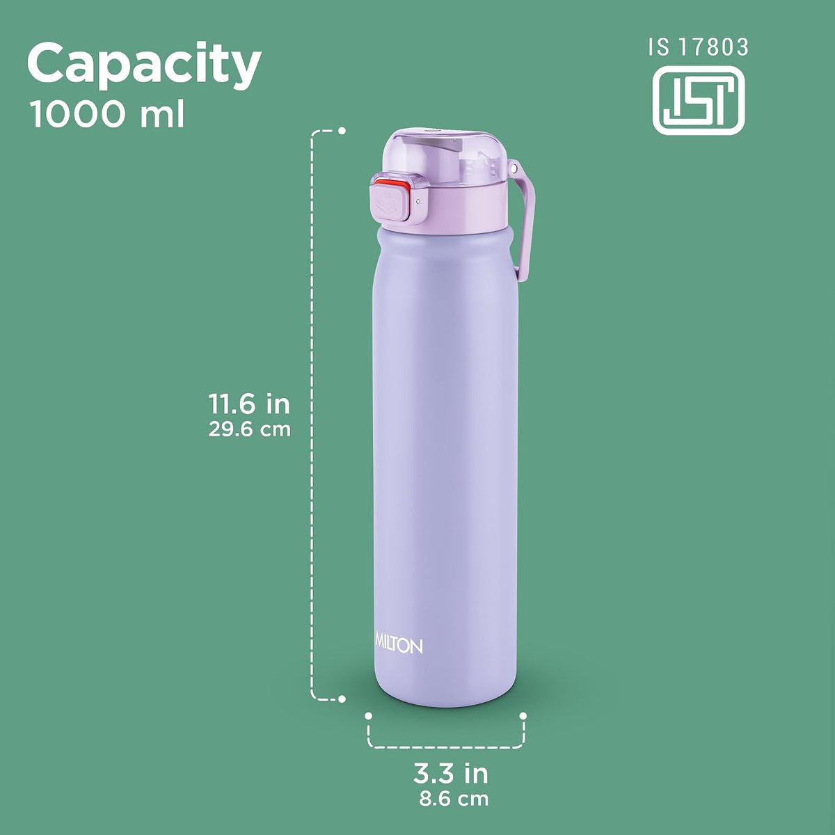 MILTON Reva 1000 ISI Certified Stainless Steel Water Bottle with Twin Lid Sip or Gulp, 1 Litre | Single Wall, BPA-Free, Leakproof | Sturdy Handle | Ideal for Home, Office, Gym & Travel, Purple