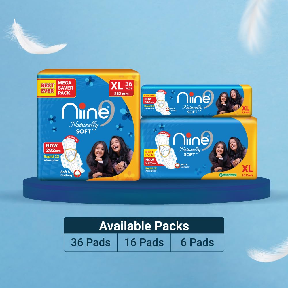 NIINE Naturally Soft XL Sanitary Pads for Women | 282mm Long | Cottony Soft Top Cover