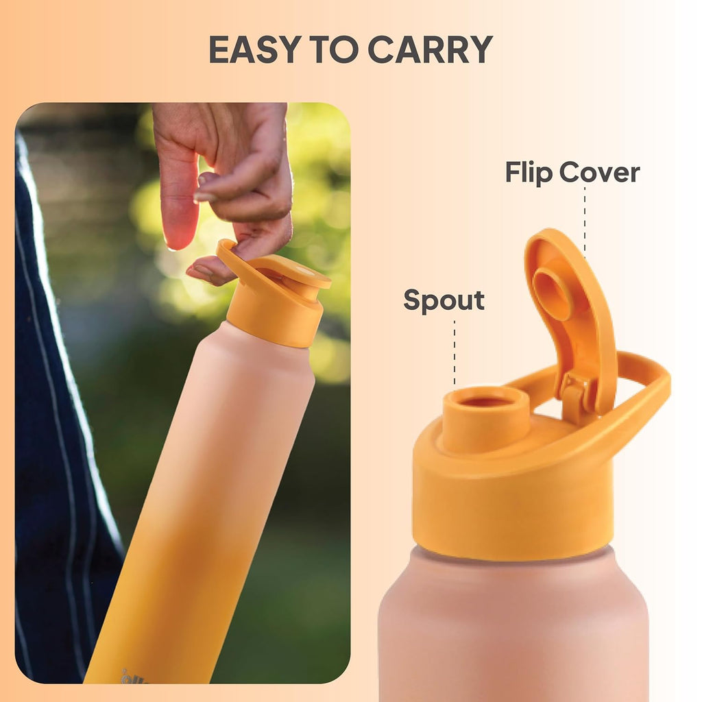 CELLO Aqua Pro Max Stainless Steel Water Bottle 1000 ml Pink & Yellow | ISI Certified Single Wall Rust & Leakproof Fridge Safe Stylish Easy Grip Colorful Steel Water Bottle For Office & Daily Use