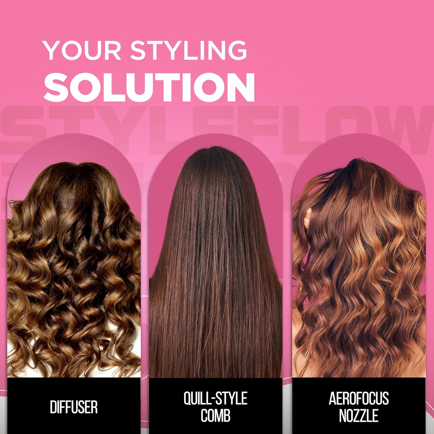 Havells Styling Hair Dryer | 3 Detachable Attachments | Diffuser, Quill-Style Comb & Aerofocus Nozzle | 3 Temperature/ 2 Speed Settings | Cool Shot | 2 Year Guarantee | HD5161