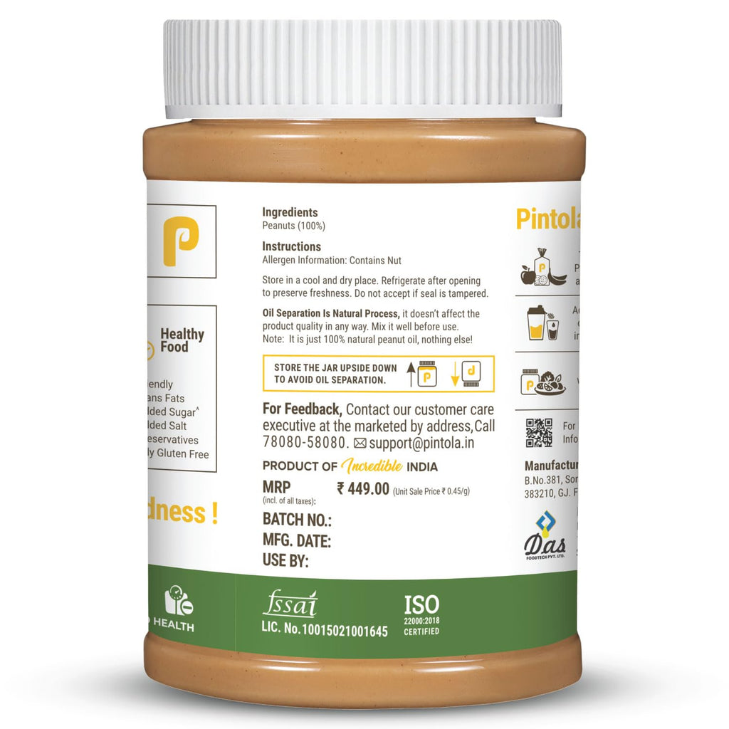 Pintola All Natural Peanut Butter Extra Crunchy 1kg  (Pack of 3)