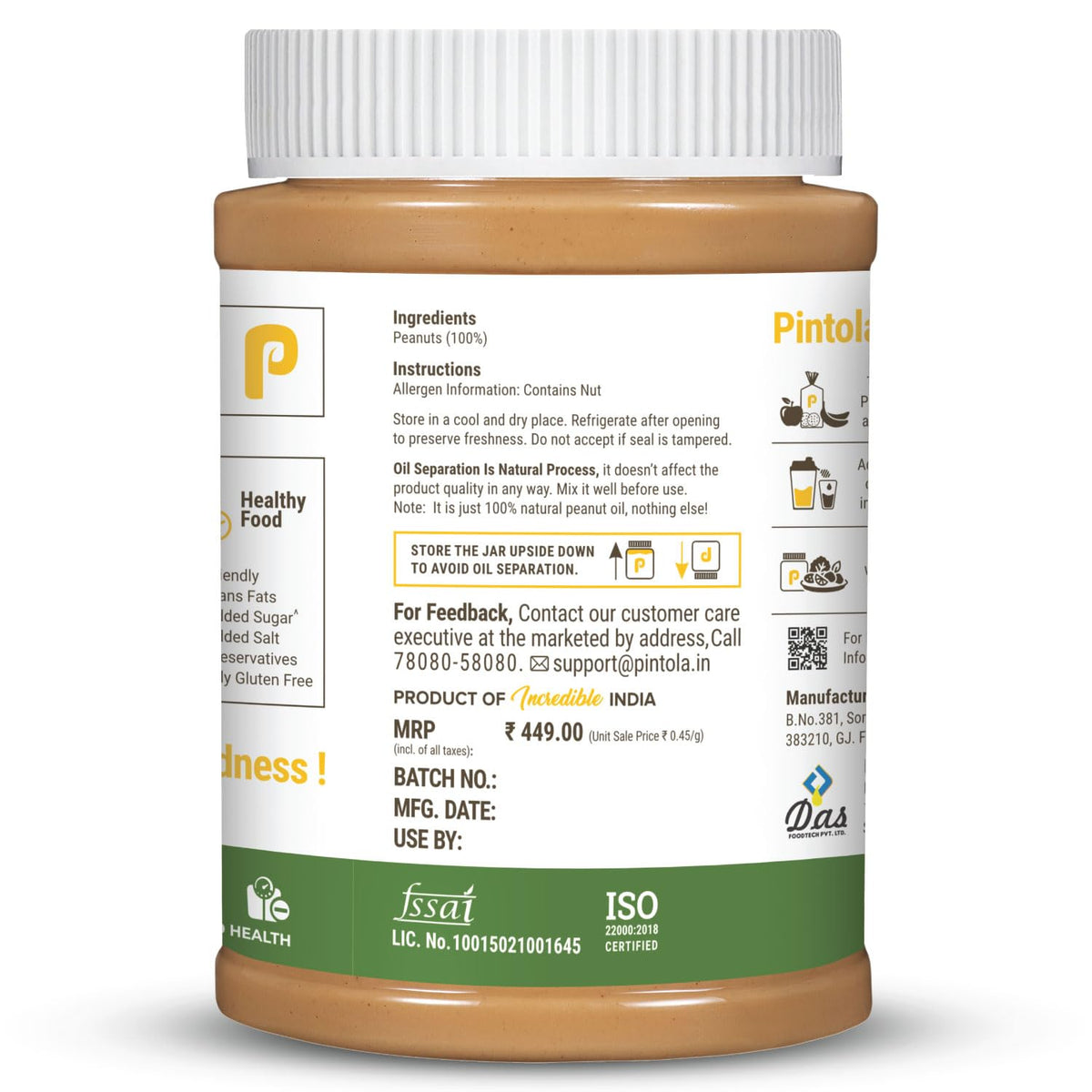 Pintola All Natural Peanut Butter Extra Crunchy 1kg  (Pack of 3)