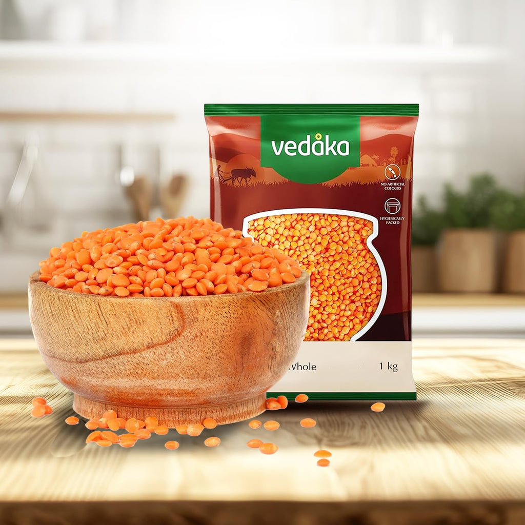 Amazon Brand - Vedaka Unpolished Red Masoor Dal (Whole) | 1 Kg