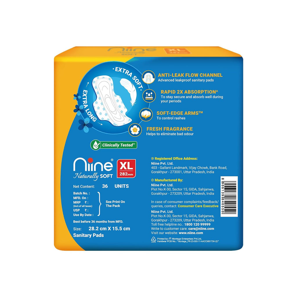 NIINE Naturally Soft XL Sanitary Pads for Women | 282mm Long | Cottony Soft Top Cover