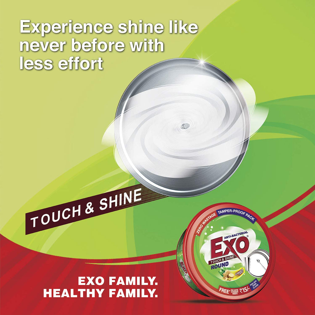 Exo Round Dishwash Bar 700gm X 2 | Complete Dishwashing Solution With Anti-Bacterial Efficacy & Goodness of Ginger Remove Tough Grime Stains With Ease | Experience Hygienic & Superior Cleaning