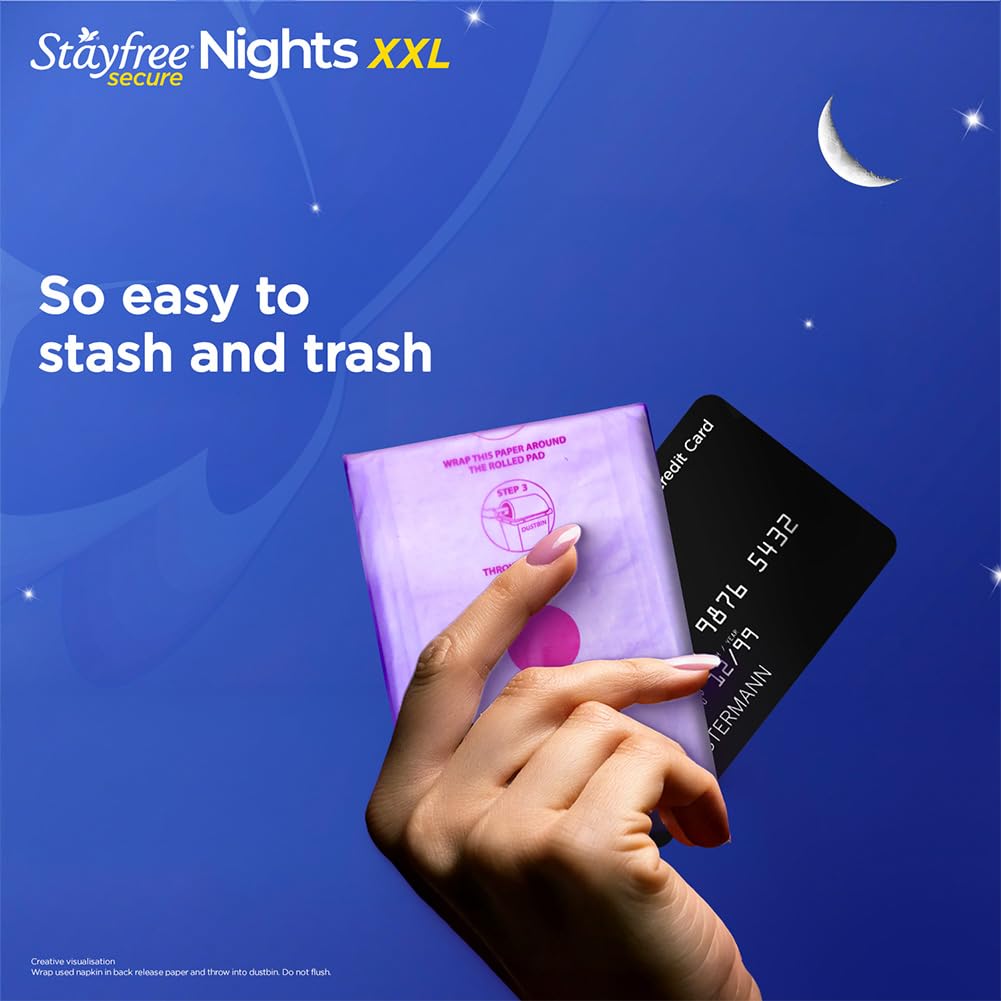 Stayfree Secure Nights XXL Sanitary Pads for Women | 98 Pads Combo Pack| Cottony Soft Cover | Upto 100% leakage protection | Buy XXL at XL price | Absorbs 2x Faster with Wider Back