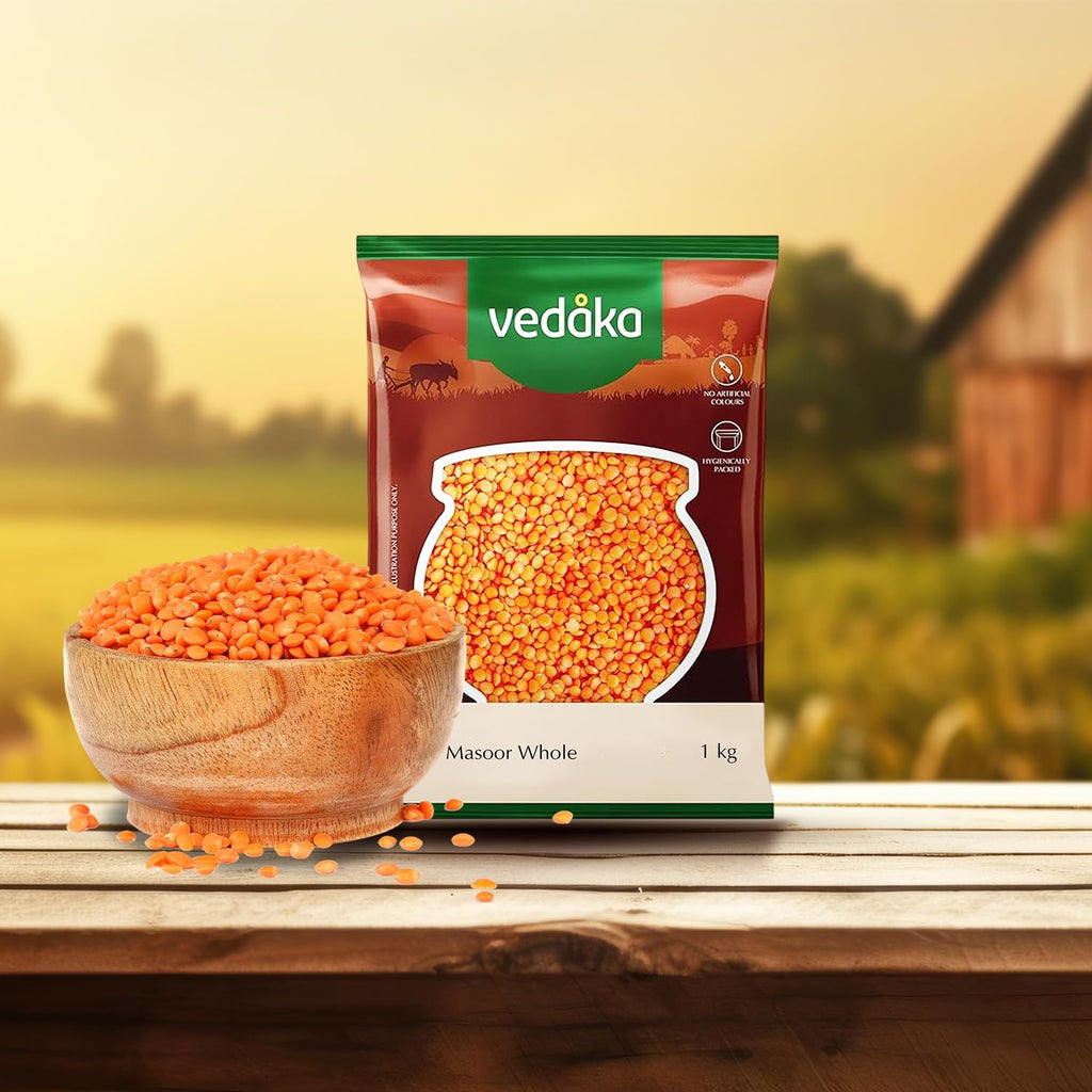 Amazon Brand - Vedaka Unpolished Red Masoor Dal (Whole) | 1 Kg