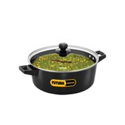 Hawkins Futura 5 Litre Cook n Serve Casserole, Non Stick Saucepan with Glass Lid, Induction Sauce Pan for Cooking and Serving, Black (INCB50G)