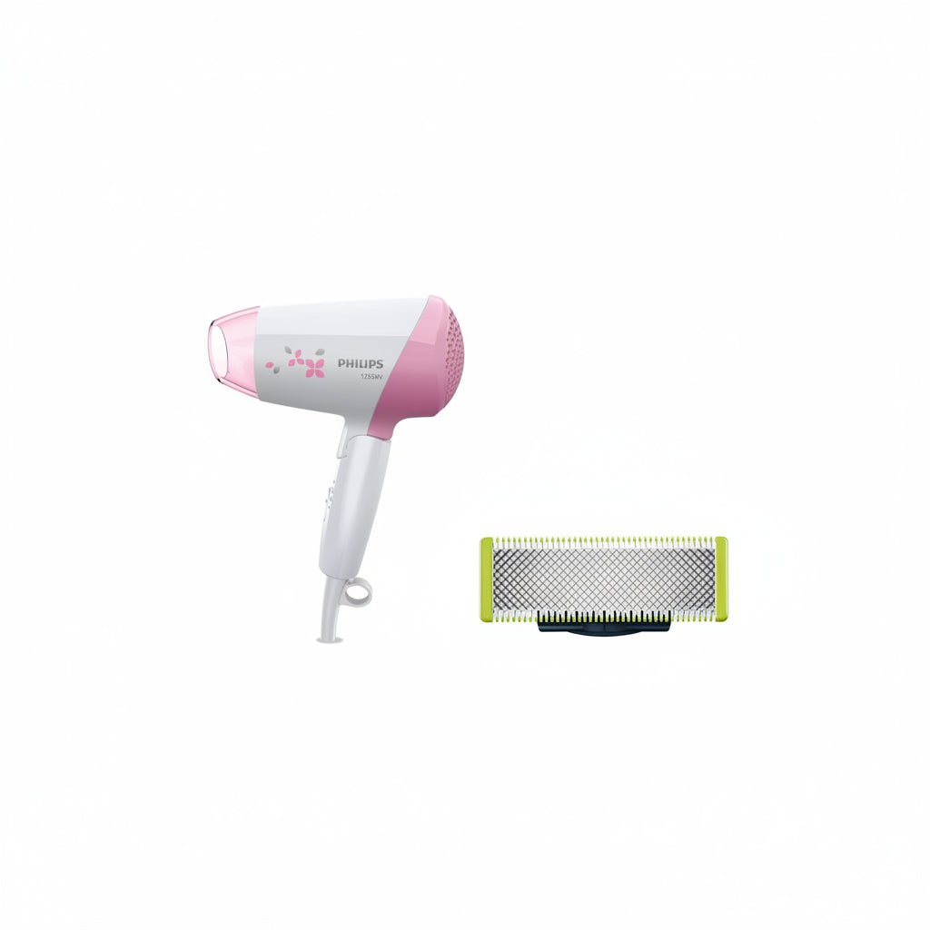 Philips Hair Dryer HP8120/00-1200Watts, ThermoProtect, Cool Shot for Quick Drying with Care, Pink QP210/50 Oneblade Replaceable Blade (Lime)