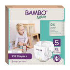 Bambo Nature Premium Baby Tape Diapers for Kids XL Size (12-18 Kgs), Super Absorbent, Breathable, Extra Soft, Dermatologically Tested, Hypoallergenic Infant Nappies With Wetness Indicator, 132 Count