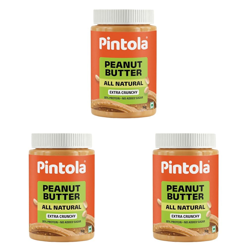 Pintola All Natural Peanut Butter Extra Crunchy 1kg  (Pack of 3)