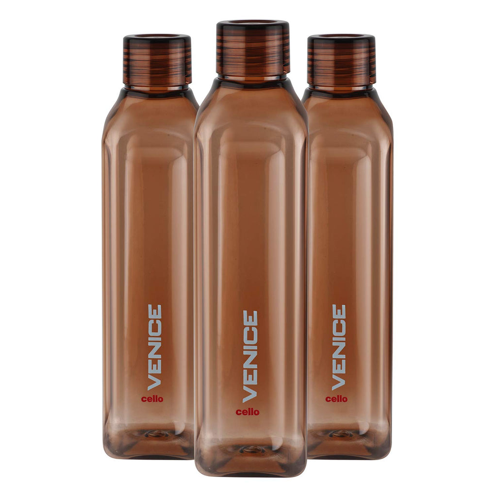 CELLO Venice Exclusive Edition Water Bottles Set of 3, 1000ml Each Brown | Unbreakable, Food Grade, Air Tight, Leakproof Bottle Set | Reusable Set of Fridge Pet Water Bottles For Home, Office, Gifting