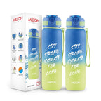 MILTON Plastic Gen'Z 1000 Motivational Sipper Water Bottle(Never Give Up)For Adults,Kids,BPA-Free,Leak-Proof,Flip-Top Cap,One-Hand Locking Lid,Easy-To-Carry Strap,Set Of 2,1000 Ml Each,Blue