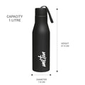 MILTON Super 1000 Stainless Steel Water Bottle 1 ltr, Single Walled, ISI Certified I Leak Proof Lid, Rust Proof I For School, Office, Gym I Black