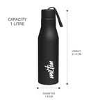 MILTON Super 1000 Stainless Steel Water Bottle 1 ltr, Single Walled, ISI Certified I Leak Proof Lid, Rust Proof I For School, Office, Gym I Black