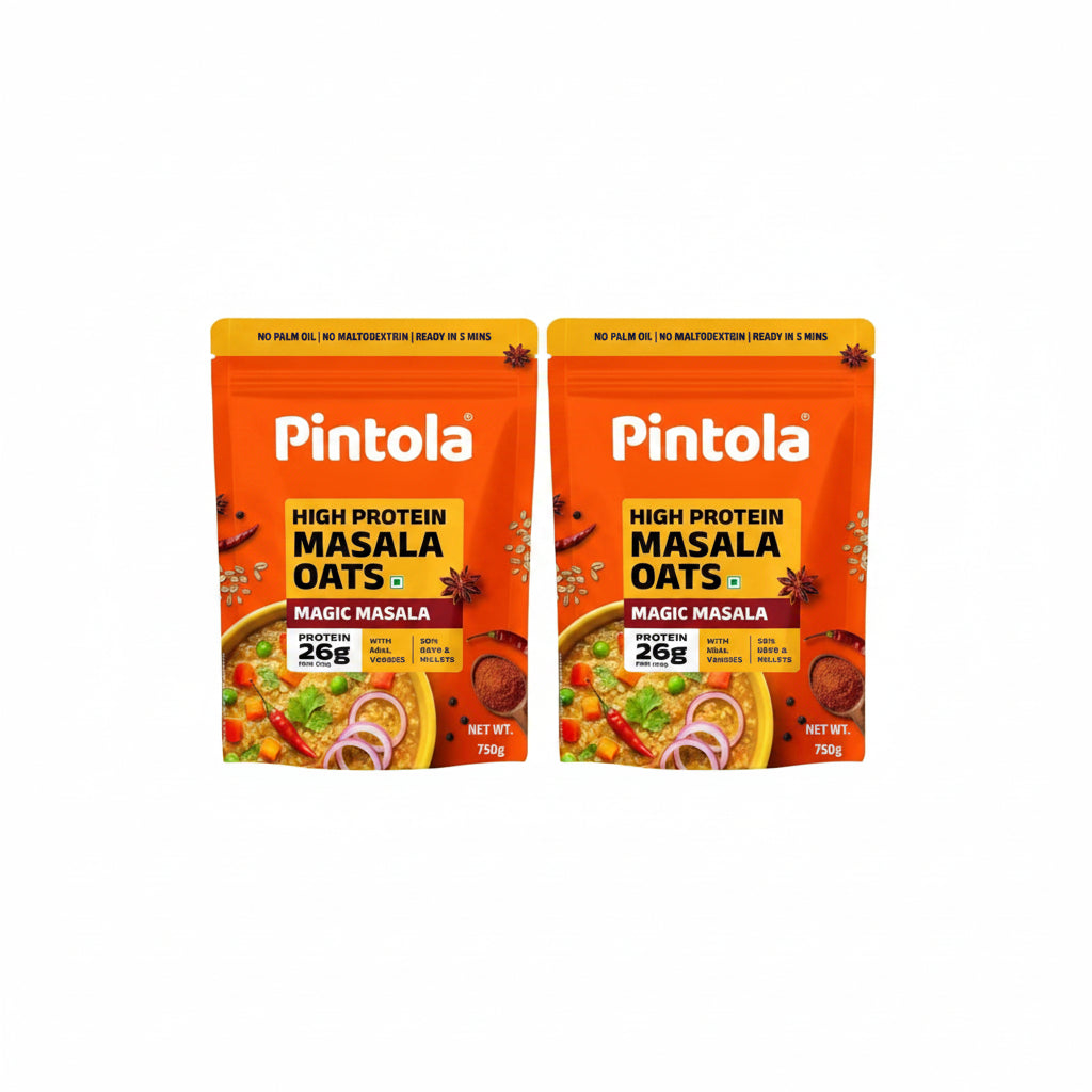 Pintola 26g High Protein Masala Oats 750g, Magic Masala, Breakfast Cereal with High Fiber & Veggies, No Palm Oil, No Preservatives, 5 min Healthy Snack, Helps Manage Weight, Gym Endurance & Gut Friendly