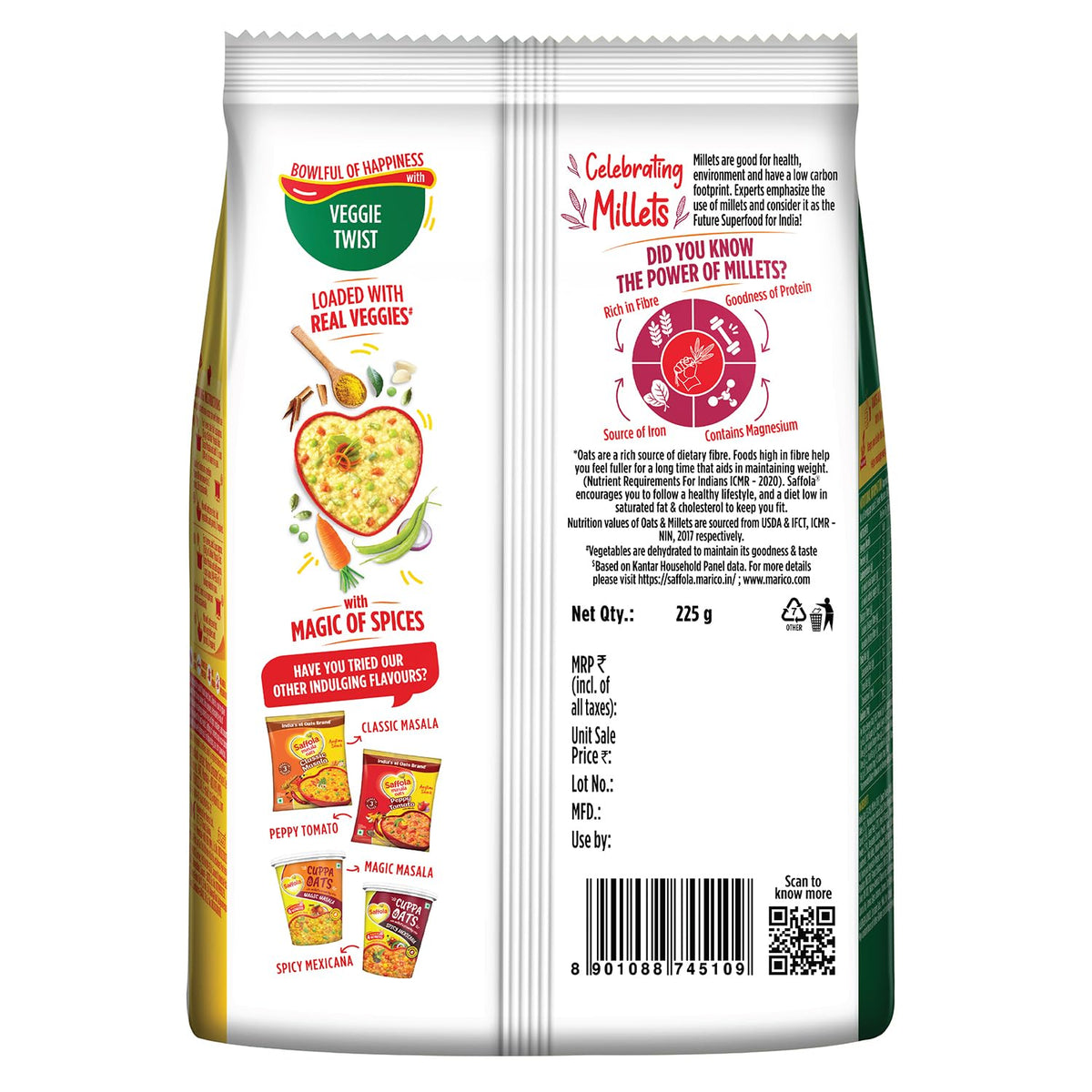 Saffola Masala Oats Veggie Twist | 225g