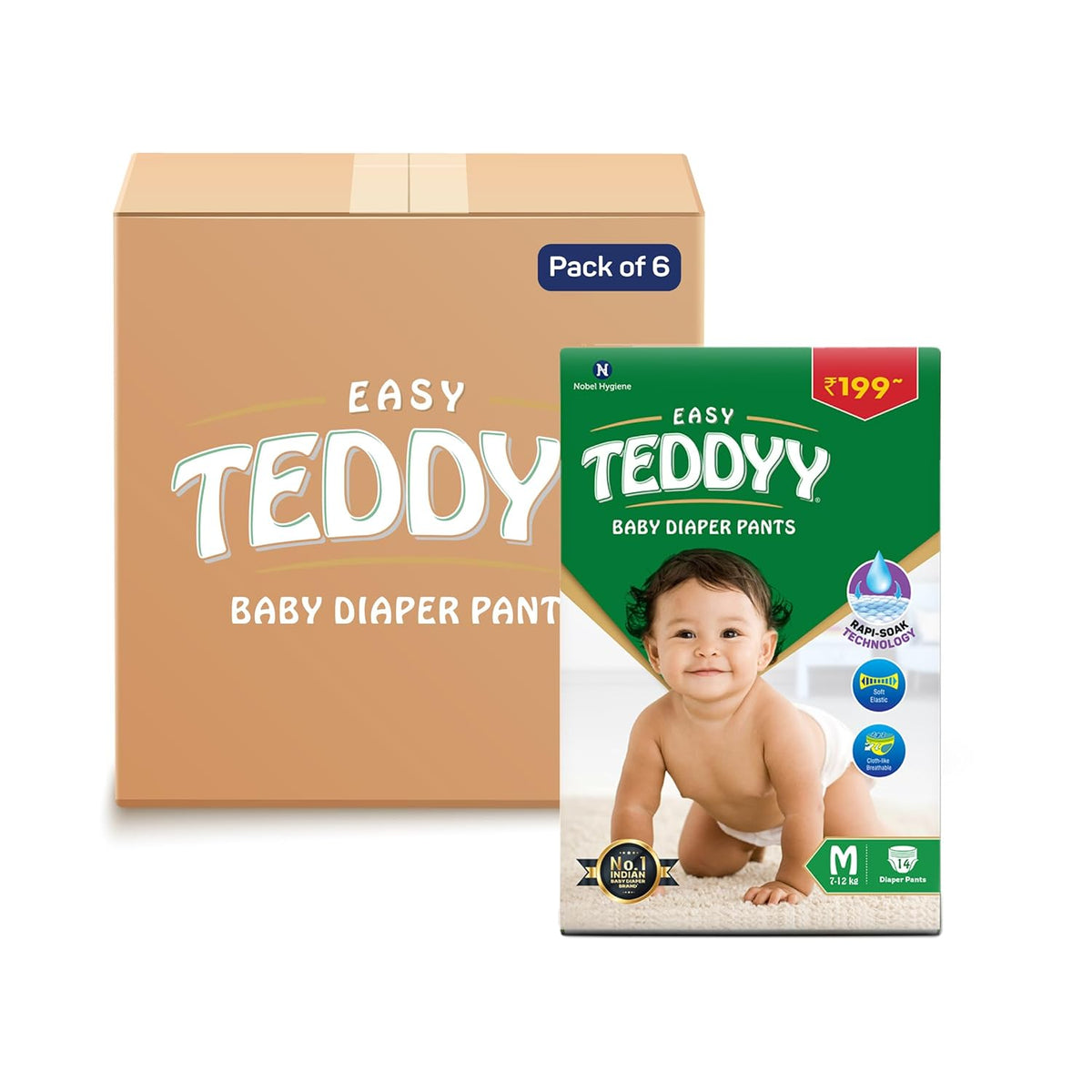 TEDDYY Easy Baby M Size Diaper Pant Style | 84 Count (Medium) | 7–12 kg (Pack of 2)