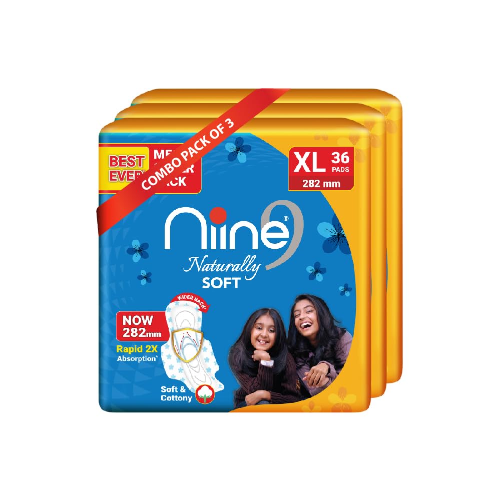NIINE Naturally Soft XL Sanitary Pads for Women | 282mm Long | Cottony Soft Top Cover