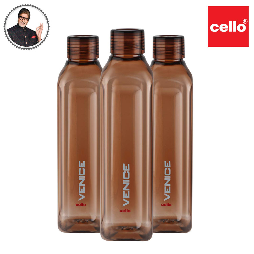 CELLO Venice Exclusive Edition Water Bottles Set of 3, 1000ml Each Brown | Unbreakable, Food Grade, Air Tight, Leakproof Bottle Set | Reusable Set of Fridge Pet Water Bottles For Home, Office, Gifting