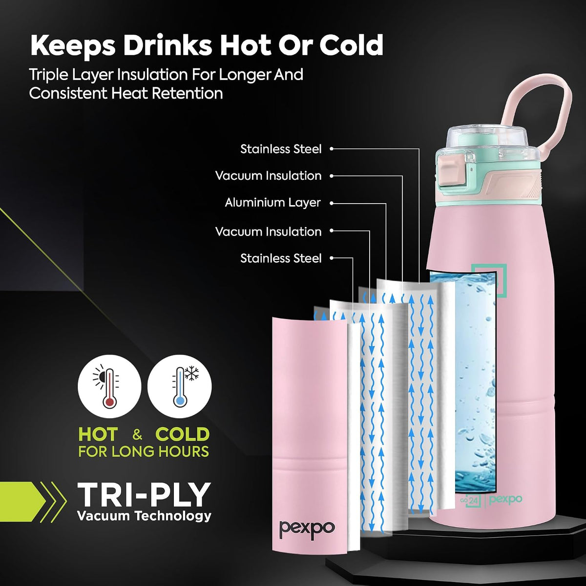 Stainless Steel Water Bottle Atlas Baby Pink 740ml