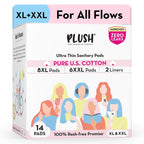 Plush Ultra-Thin Sanitary Napkins for Women, 14 Pcs | 8 XL Pads (Light-Medium Flow), 6 XXL Pads (Heavy Flow), 2 Panty Liners | 100% Rash-Free | Pure U.S. Cotton Sanitary Pads | No Fragrance | No Toxic-Chemicals