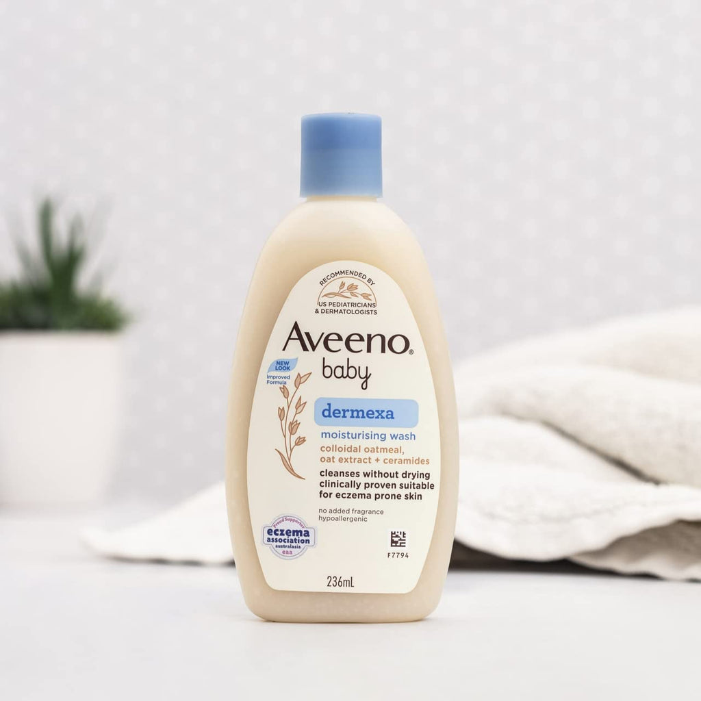 Aveeno Baby dermexa Moisturising Wash with Natural Oatmeal and Provitamin B5, Fragrance-Free, Hypoallergenic, 236 ml
