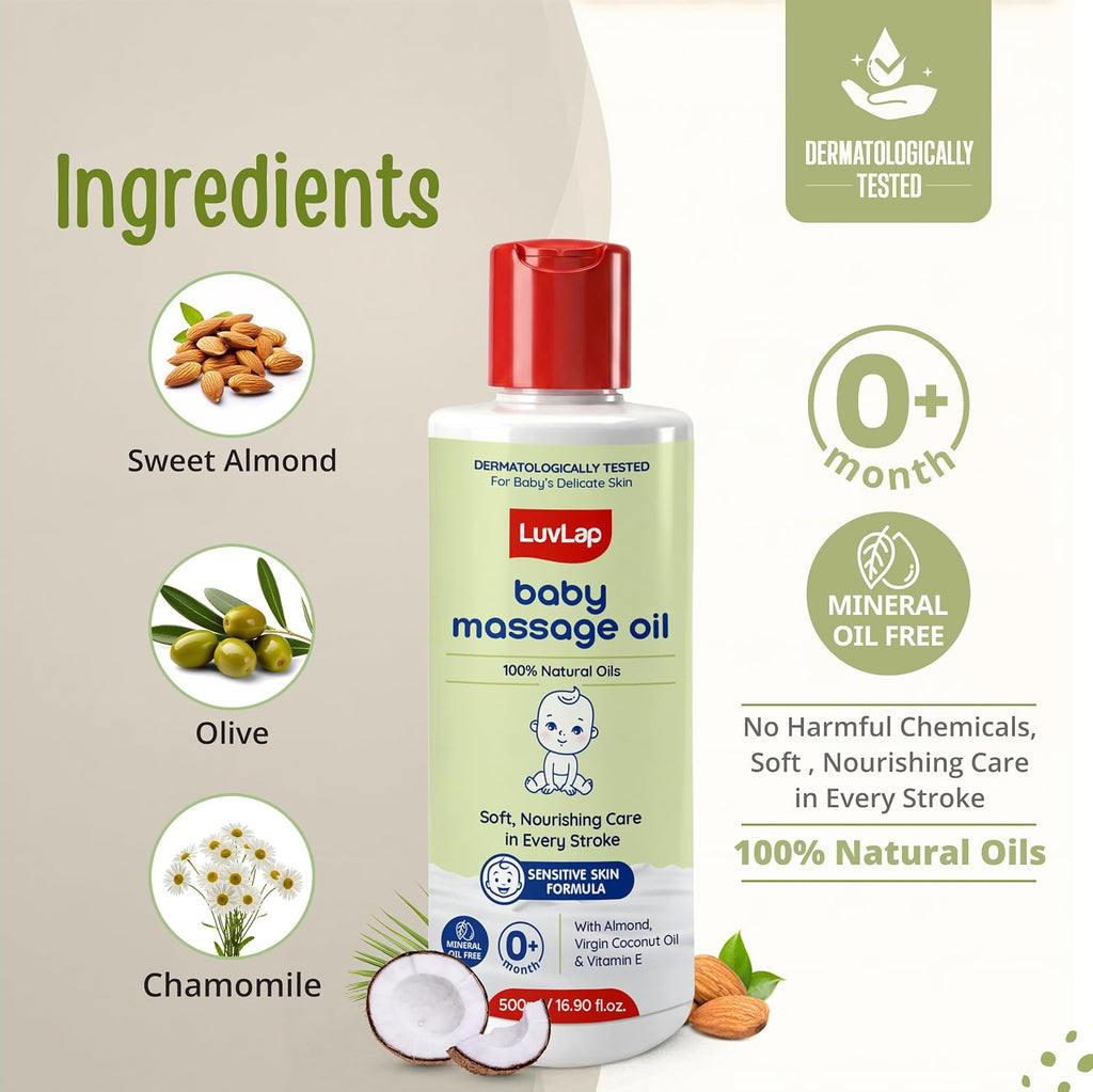 LuvLap Baby Massage Oil with Almond, Virgin Coconut Oil &amp; Vitamin E