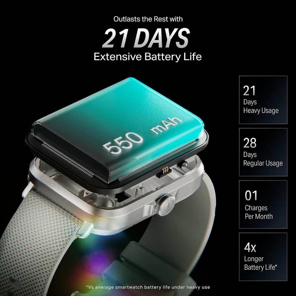 boAt Storm Infinity w/21 Days Extensive Battery Life, BT Calling, Huge 550mAh Battery, Fast Charge, 1.83” (4.65cm) Display, HR, SpO2 & Sleep Tracking, Smart Watch for Men & Women (Silver Mist)