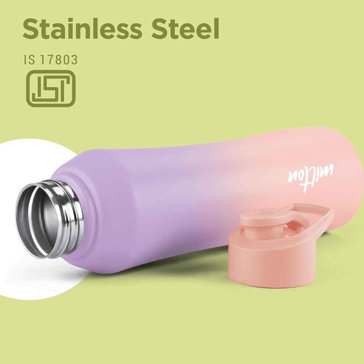 MILTON Comet 1000 ISI Certified Stainless Steel Water Bottle I Leak Proof I Rust proof I Single Walled I Ideal for Office, School, Home, Gym, 1000 ml, Purple & Pink