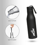 MILTON Super 1000 Stainless Steel Water Bottle 1 ltr, Single Walled, ISI Certified I Leak Proof Lid, Rust Proof I For School, Office, Gym I Black